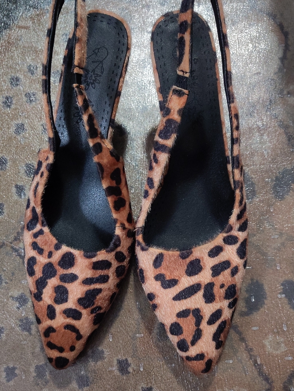 Leopard Print Pointed Toe Slingback Flats - Brown/Black